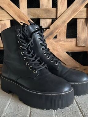 H&M Divided • Black Leather Platform Combat Boots